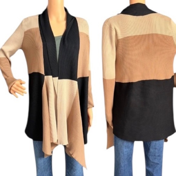 Magaschoni Sweaters - Magaschoni Women’s Color Block Asymmetrical Open Knit Cardigan ~ Size L ~ NWT